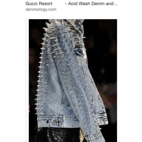 Studded Spike Distressed Frayed Denim Jean Moto Jacket - Picture 7 of 9